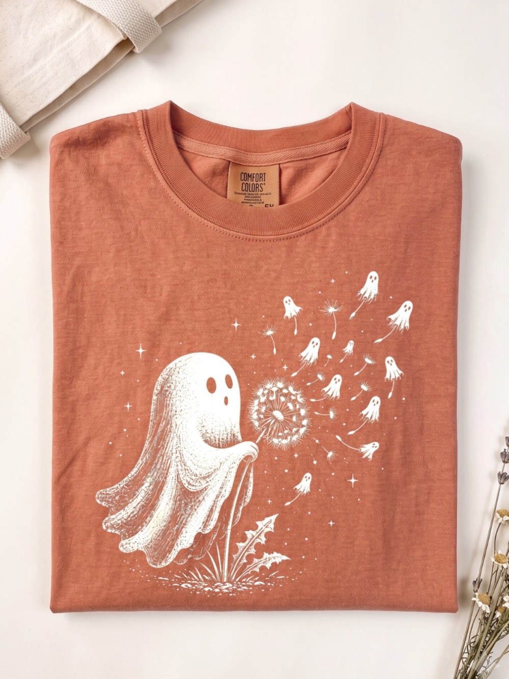 Comfort Colors Yam Tee with White Ghost & Dandelion Graphic